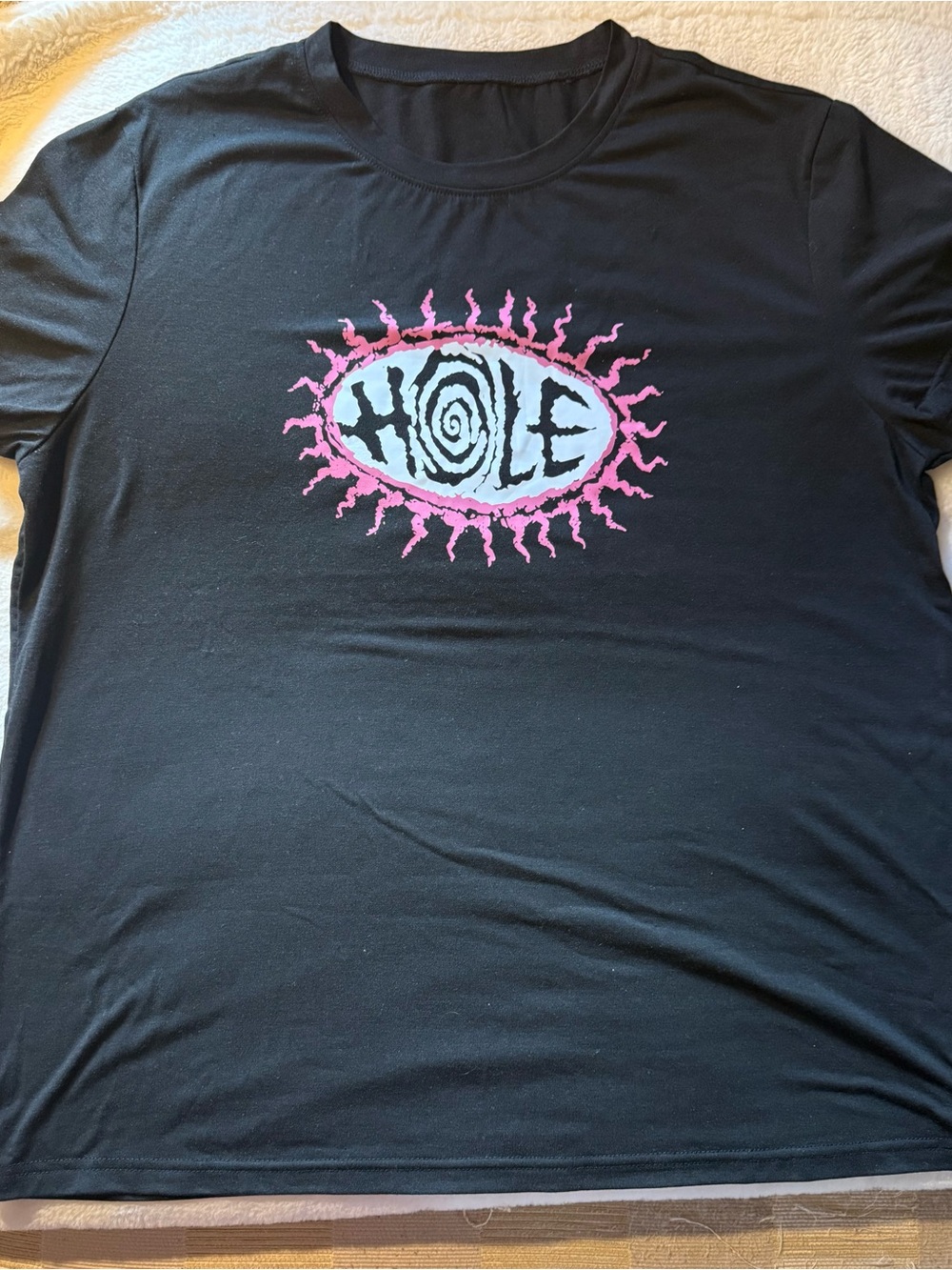 HOLE Band Tee with Pink Sunburst Logo - Black